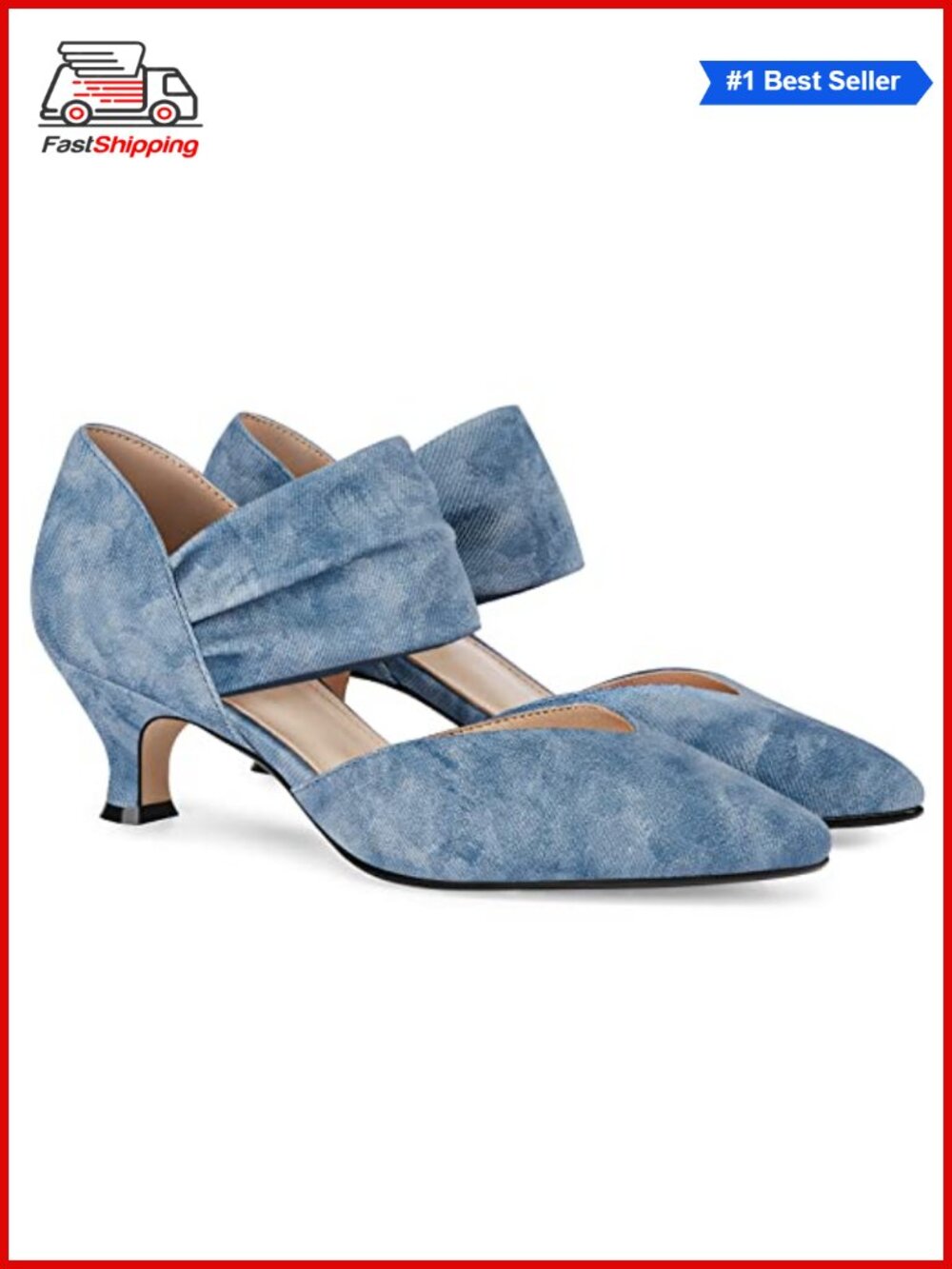 ✨ Womens Kitten Heel Pointed Toe Slip On Ankle Strap Cutout Party Wedding Pumps